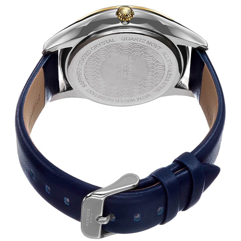 Akribos XXIV Two Tone Case on Blue Strap, Blue Dial with Gold Tone Hands
