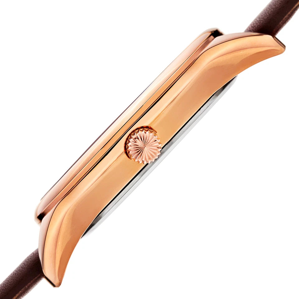 Akribos XXIV Rose Gold Tone Case on Brown Strap, Silver Dial with Rose Gold Tone Hands