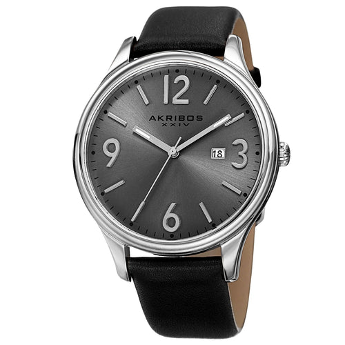 Akribos XXIV Silver tone Case on Black Strap, Silver Dial with Silver Tone Hands