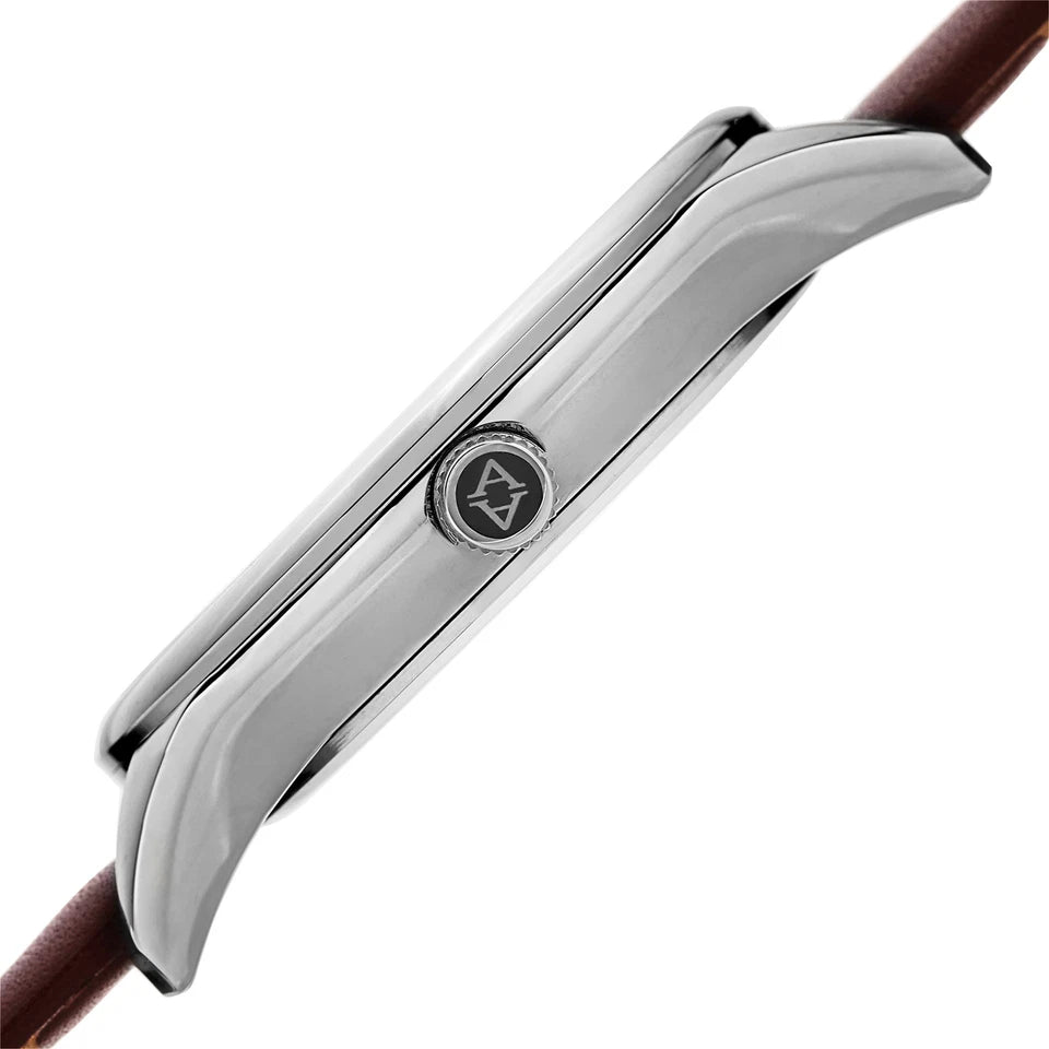 Akribos XXIV Silver tone Case on Cognac Strap, Black Dial with Silver Tone Hands