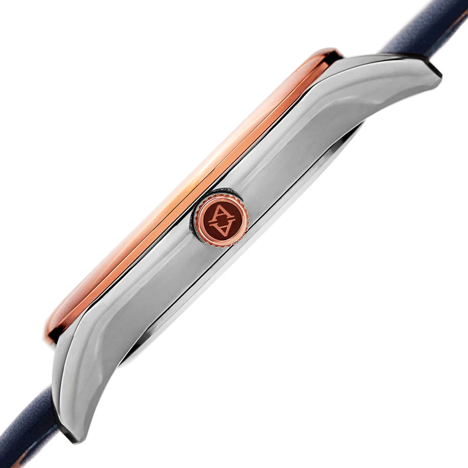 Akribos XXIV Two Tone Case on Blue Strap, Blue Dial with Rose Gold Tone Hands