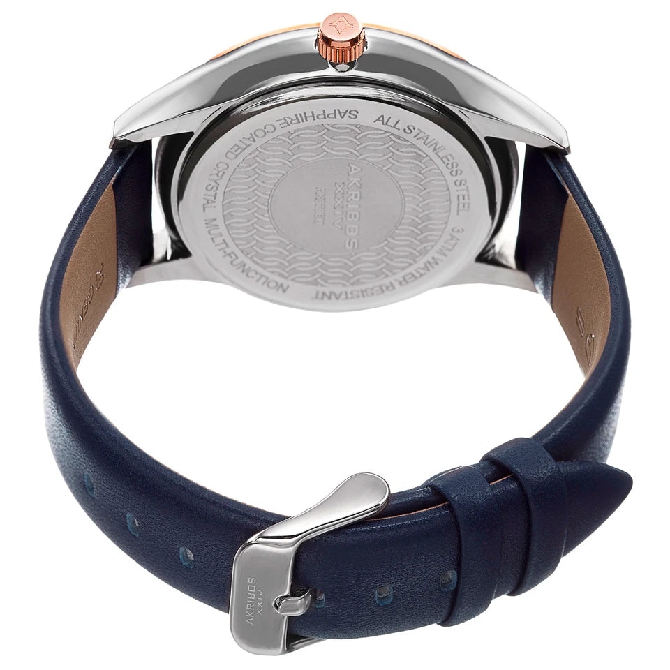 Akribos XXIV Two Tone Case on Blue Strap, Blue Dial with Rose Gold Tone Hands