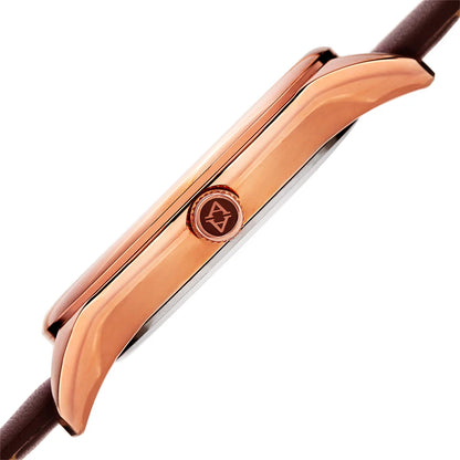 Akribos XXIV Rose Gold Tone Case on Cognac Strap, Silver Dial with Rose Gold Tone Hands