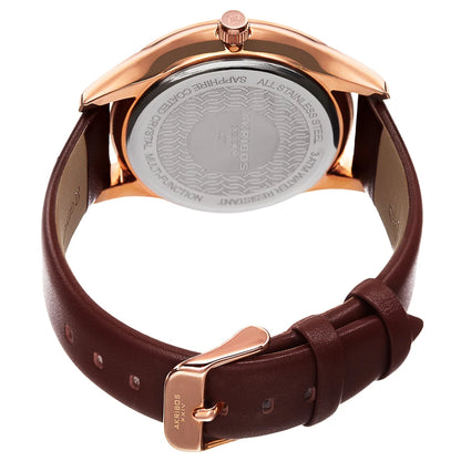 Akribos XXIV Rose Gold Ion Plated Stainless Steel Case on Brown Strap, Blue Dial with Rose Gold Tone Hands