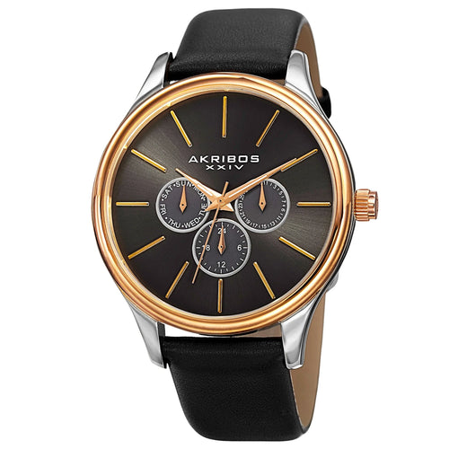 Akribos XXIV Two Tone Case on Black Strap, Silver Dial with Gold Tone Hands