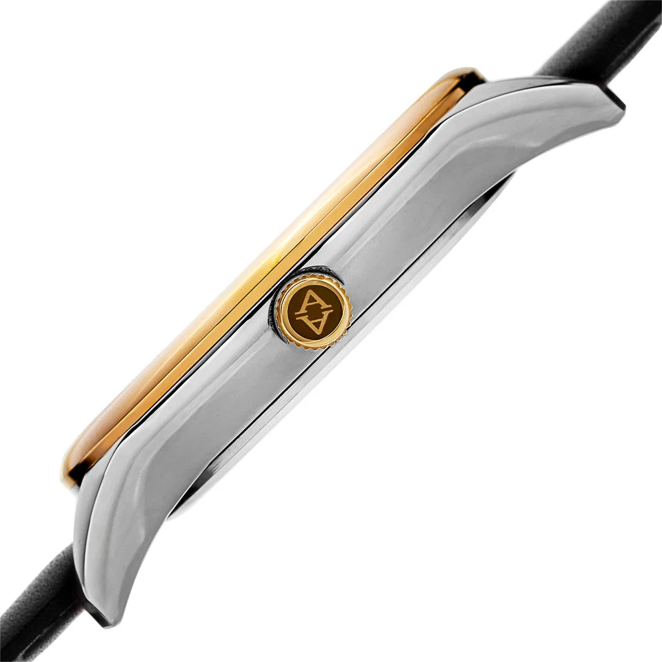Akribos XXIV Two Tone Case on Black Strap, Silver Dial with Gold Tone Hands