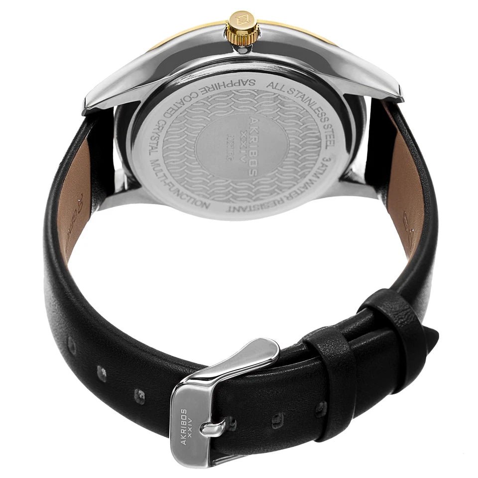 Akribos XXIV Two Tone Case on Black Strap, Silver Dial with Gold Tone Hands