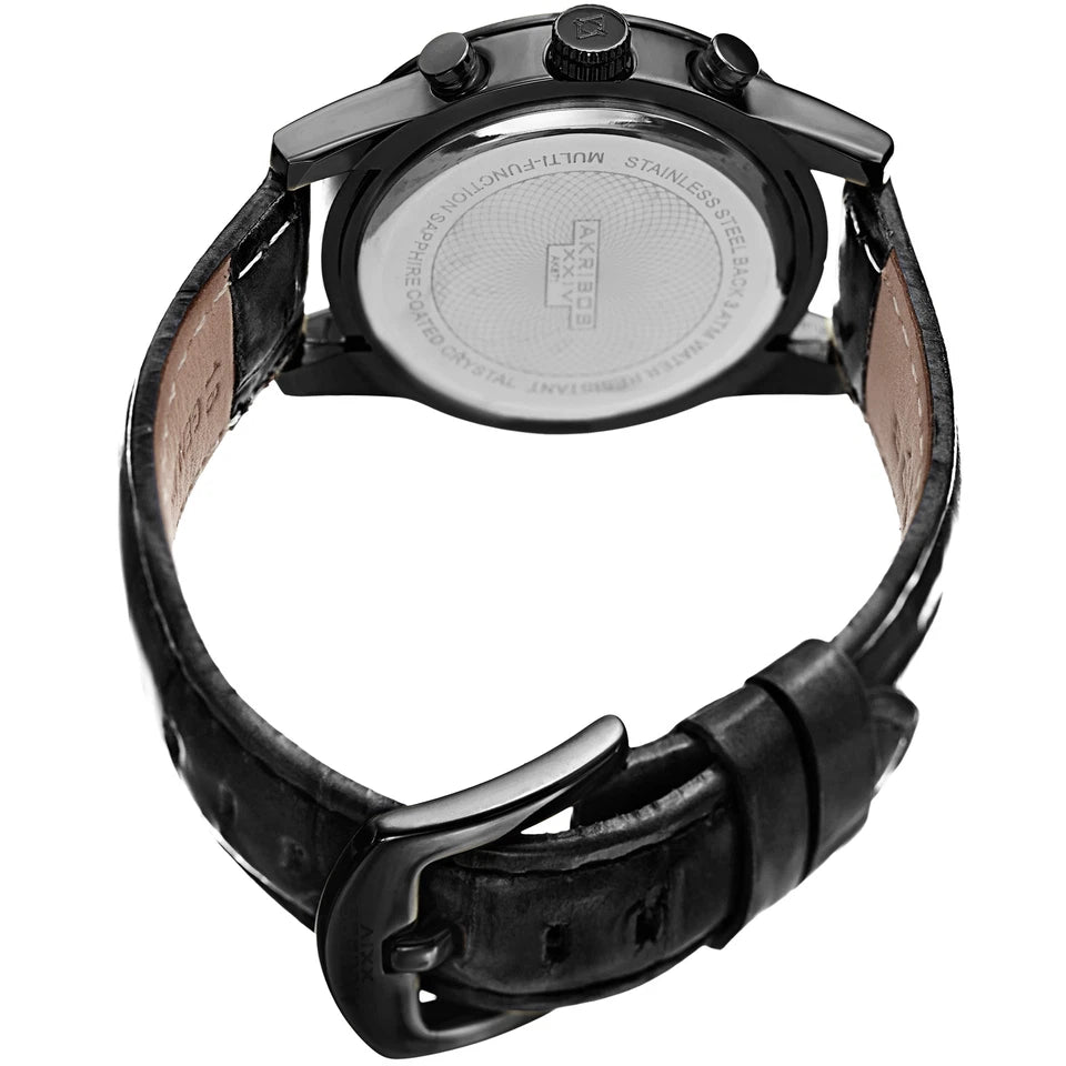 Akribos XXIV Black Case on Black Strap, Silver Dial with Gold Tone Hands