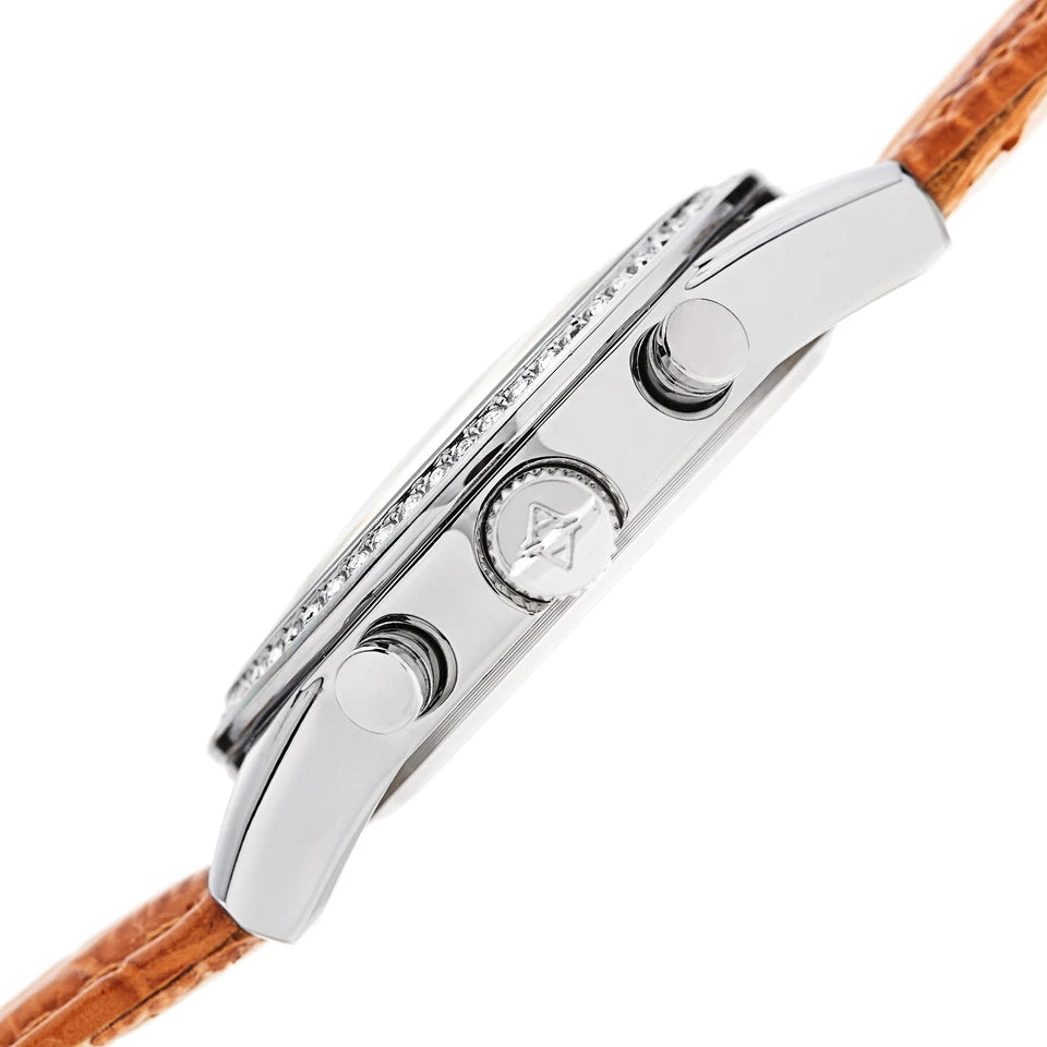 Akribos XXIV Silver Tone Case on Cognac Strap, Silver Dial with Silver Tone Hands