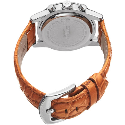 Akribos XXIV Silver Tone Case on Cognac Strap, Silver Dial with Silver Tone Hands