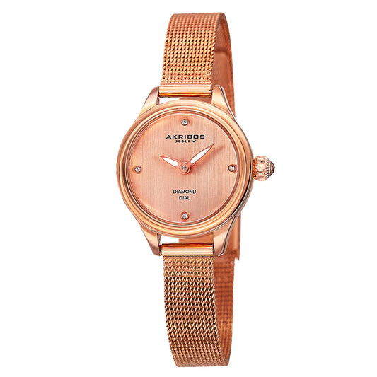 Akribos XXIV Rose Gold Tone Case on Rose Gold Bracelet, Rose Gold Dial with Rose Gold Tone Hands