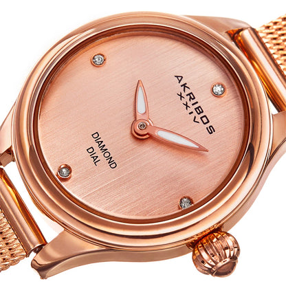 Akribos XXIV Rose Gold Tone Case on Rose Gold Bracelet, Rose Gold Dial with Rose Gold Tone Hands