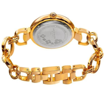 Akribos XXIV Gold Tone Case on Yellow Gold Bracelet, Cream Mother of Pearl Dial with Gold Tone Hands