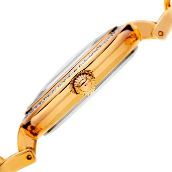 Akribos XXIV Gold Tone Case on Yellow Gold Bracelet, Cream Mother of Pearl Dial with Gold Tone Hands