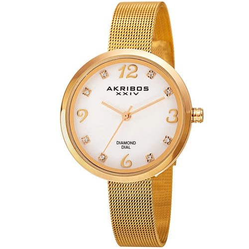 Akribos XXIV Gold Tone Case on Yellow Gold Bracelet, White Dial with Gold Tone Hands