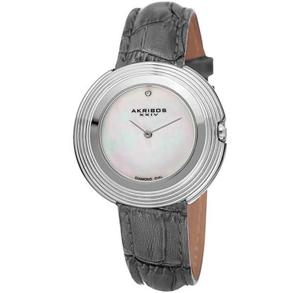 Akribos XXIV Silver Tone Case on Gray Strap, White Mother of Pearl Dial with Silver Tone Hands