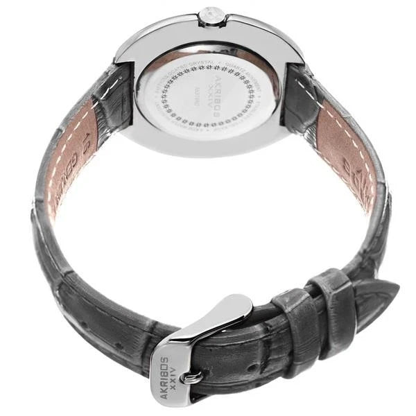 Akribos XXIV Silver Tone Case on Gray Strap, White Mother of Pearl Dial with Silver Tone Hands