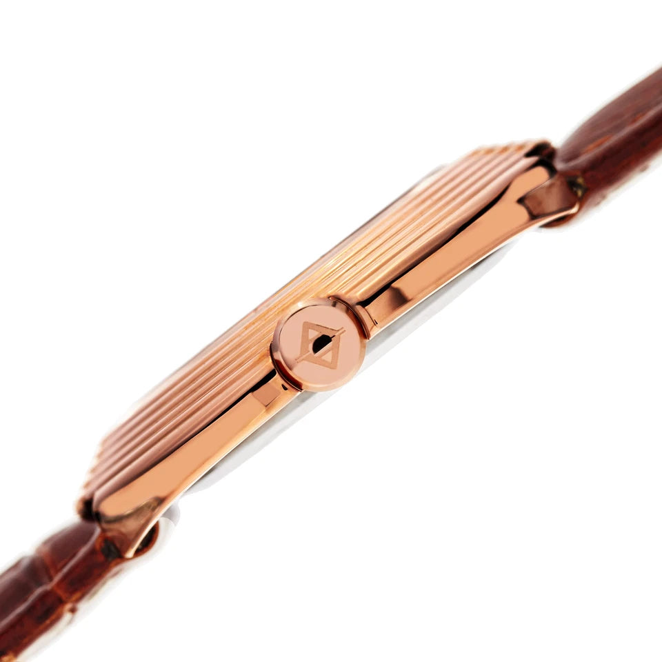Akribos XXIV Rose Gold Tone Case on Brown Strap, White Mother of Pearl Dial with Rose Gold Tone Hands