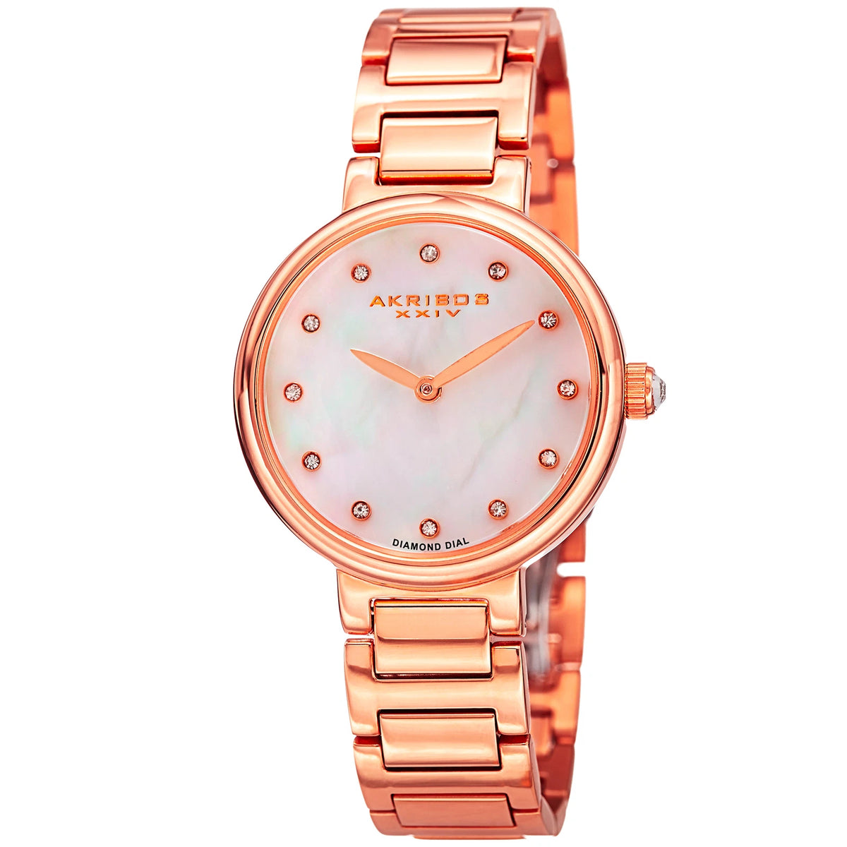 Akribos XXIV Rose Gold Tone Case on Rose Gold Bracelet, White Mother of Pearl Dial with Rose Gold Tone Hands
