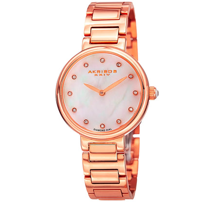 Akribos XXIV Rose Gold Tone Case on Rose Gold Bracelet, White Mother of Pearl Dial with Rose Gold Tone Hands
