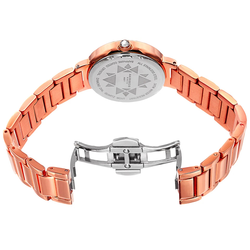 Akribos XXIV Rose Gold Tone Case on Rose Gold Bracelet, White Mother of Pearl Dial with Rose Gold Tone Hands