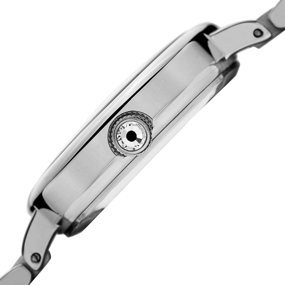 Akribos XXIV Silver Tone Case on Silver Bracelet, White Mother of Pearl Dial with Silver Tone Hands