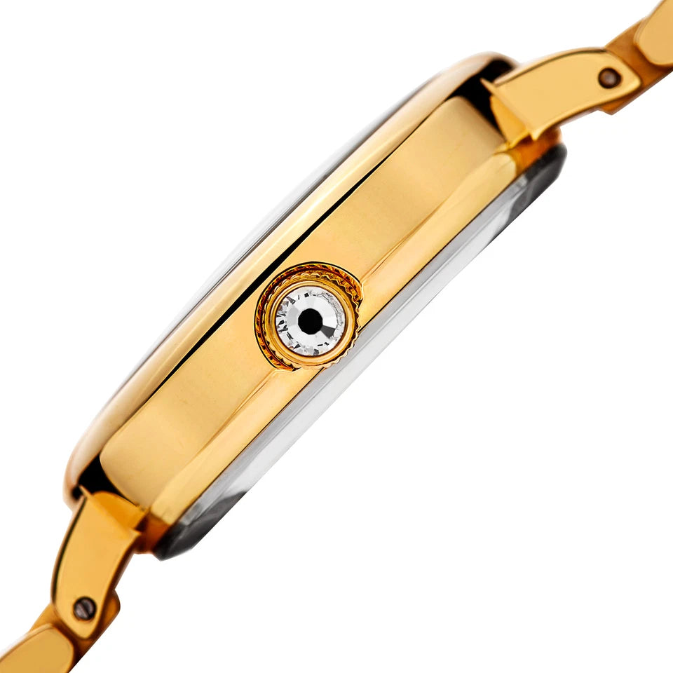 Akribos XXIV Gold Tone Case on Yellow Gold Bracelet, White Mother of Pearl Dial with Gold Tone Hands