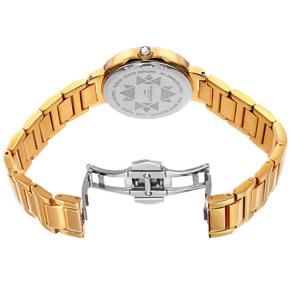 Akribos XXIV Gold Tone Case on Yellow Gold Bracelet, White Mother of Pearl Dial with Gold Tone Hands