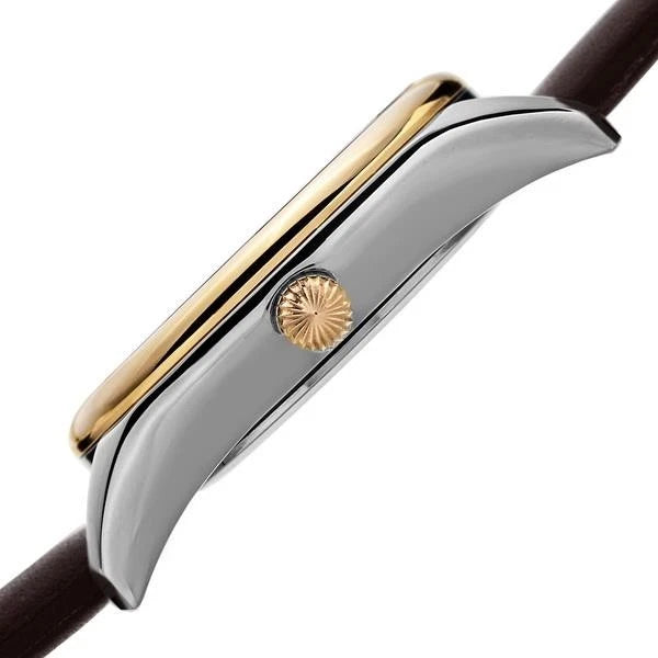 Akribos XXIV Two Tone Case on Brown Strap, Silver Dial with Gold Tone Hands
