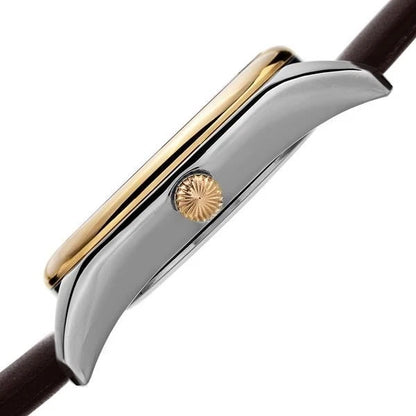 Akribos XXIV Two Tone Case on Brown Strap, Silver Dial with Gold Tone Hands