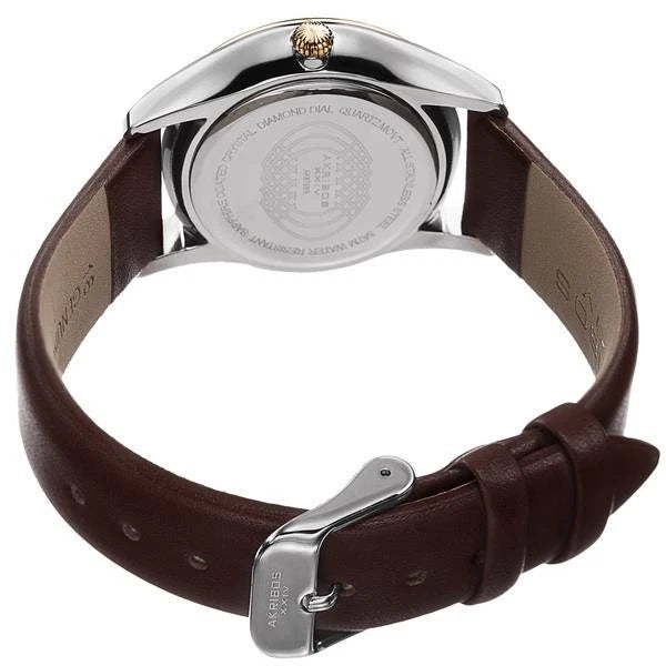 Akribos XXIV Two Tone Case on Brown Strap, Silver Dial with Gold Tone Hands