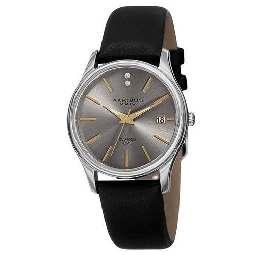 Akribos XXIV Silver Tone Case on Black Strap, Gray Dial with Gold Tone Hands