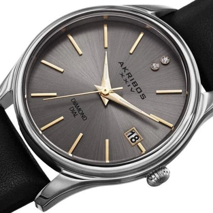 Akribos XXIV Silver Tone Case on Black Strap, Gray Dial with Gold Tone Hands