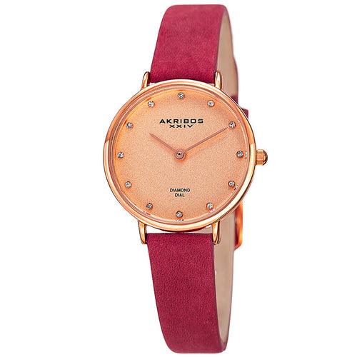 Akribos XXIV Rose Gold Tone Case on Rose Pink Strap, Rose Gold Dial with Rose Gold Tone Hands