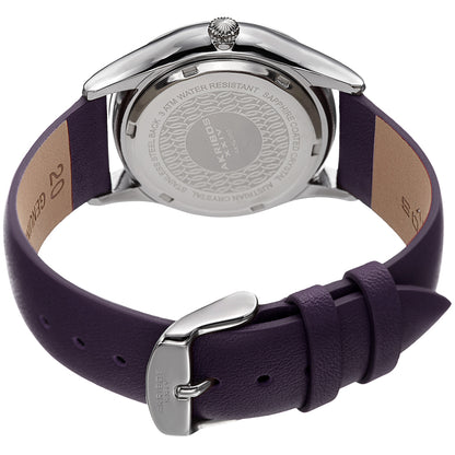Akribos XXIV Silver Round Case Watch on Purple Leather Band with Purple Dial