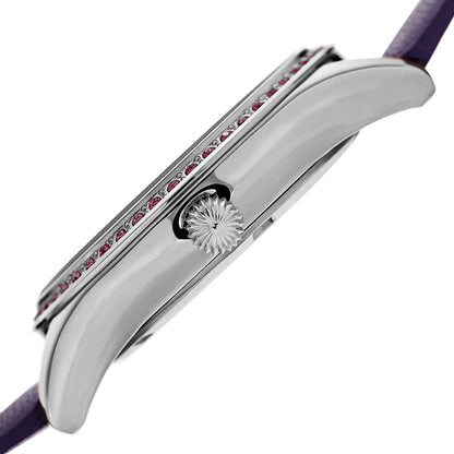 Akribos XXIV Silver Round Case Watch on Purple Leather Band with Purple Dial