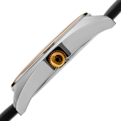 Akribos XXIV Two Tone Ion Plated Stainess Steel Case on Black Genuine Leather Strap, Gun Dial with Gold Tone Hands
