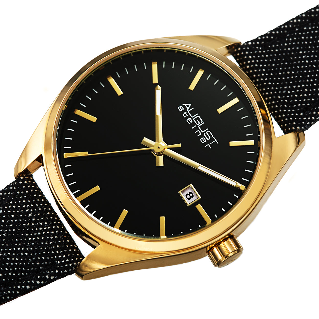 Akribos XXIV Gold Tone Case on Black Denim Strap, Black Dial with Gold Tone Hands
