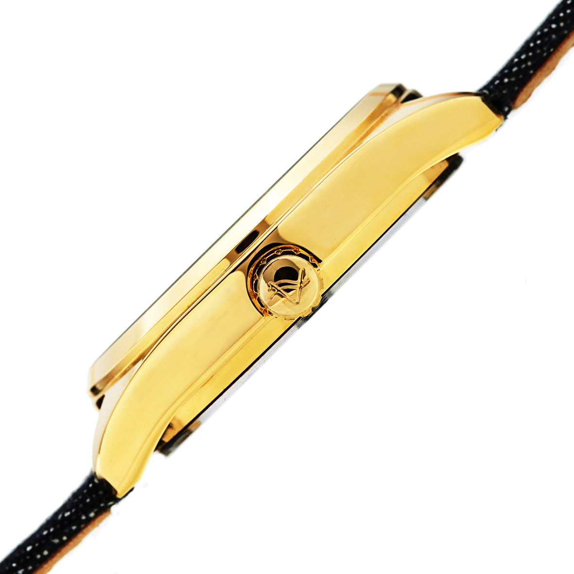Akribos XXIV Gold Tone Case on Black Denim Strap, Black Dial with Gold Tone Hands