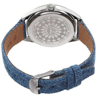 Akribos XXIV Silver Tone Case on Denim Strap, White Dial with Silver Tone Hands