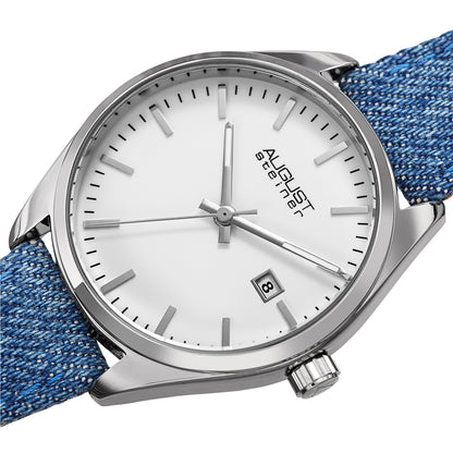 Akribos XXIV Silver Tone Case on Denim Strap, White Dial with Silver Tone Hands