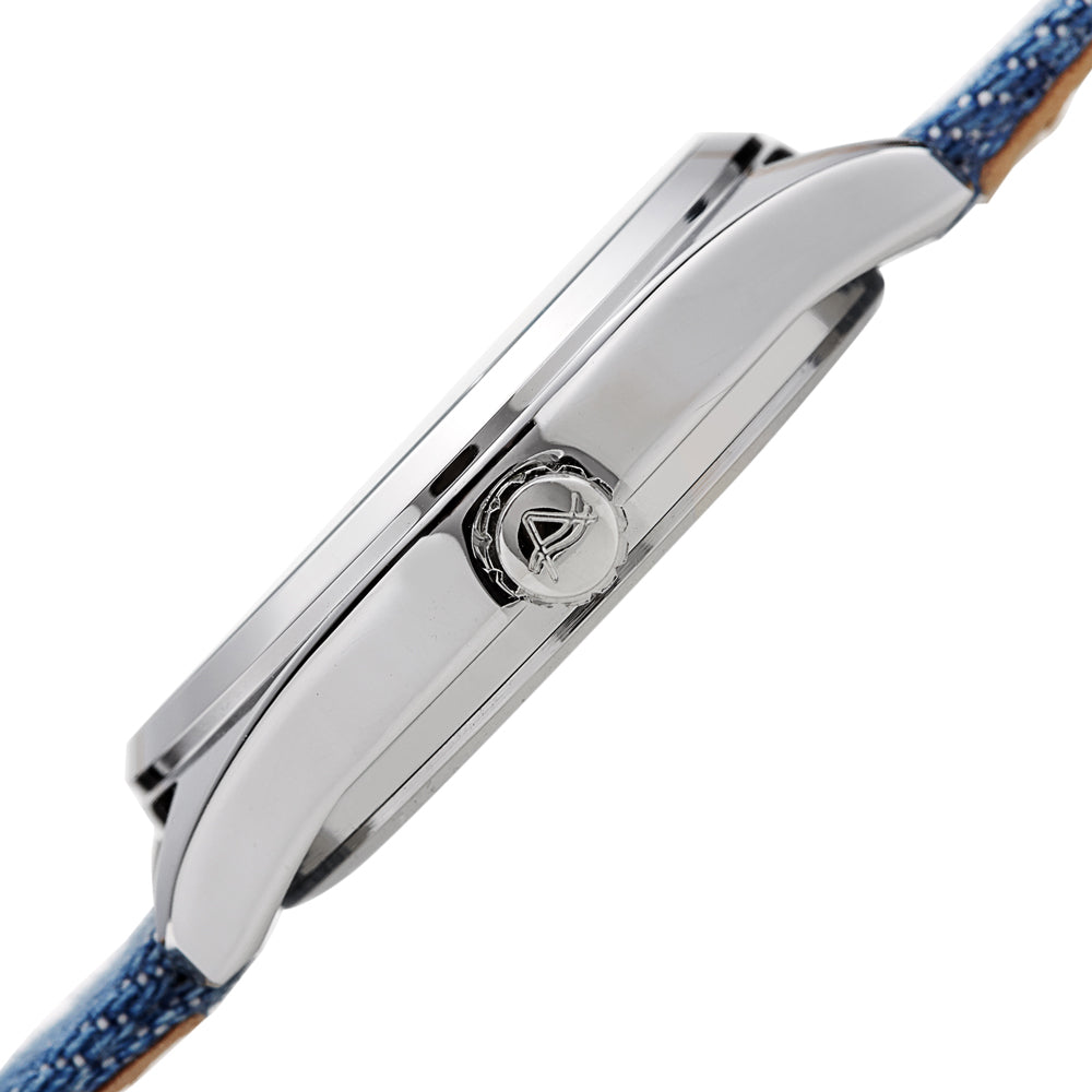 Akribos XXIV Silver Tone Case on Denim Strap, White Dial with Silver Tone Hands