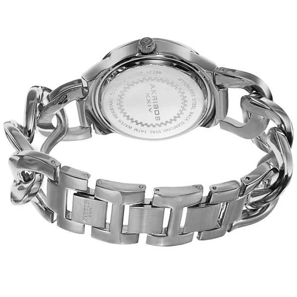 Akribos XXIV Silver Flashed Alloy Case on Silver Chain Style Bracelet, Teal Dial with Silver Tone Hands