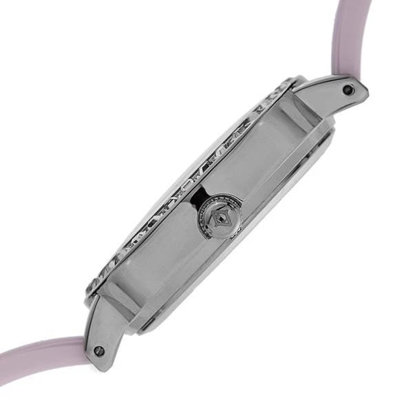 Akribos XXIV Silver Alloy Flashed Case on Pink and Silver Bangle, White mother of Pearl Dial with Silver Tone Hands