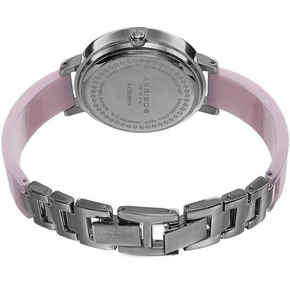 Akribos XXIV Silver Alloy Flashed Case on Pink and Silver Bangle, White mother of Pearl Dial with Silver Tone Hands
