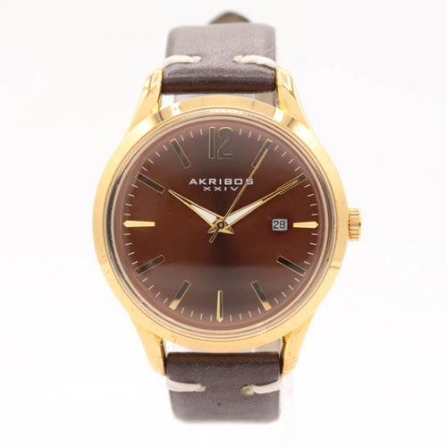 Akribos XXIV Gold Tone Case on Gold Bracelet, Brown Dial with Gold Tone Hands