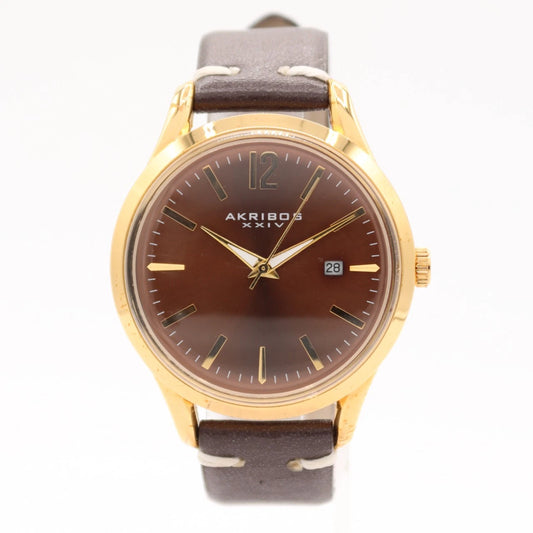 Akribos XXIV Gold Tone Case on Gold Bracelet, Brown Dial with Gold Tone Hands