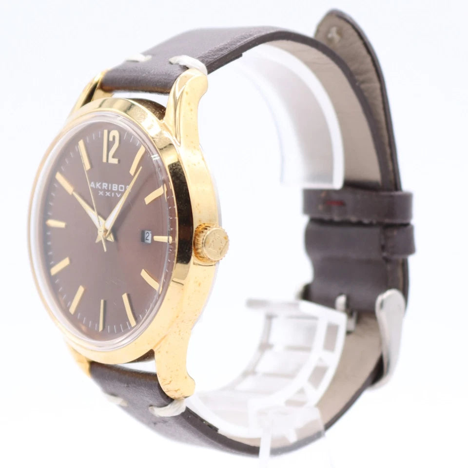 Akribos XXIV Gold Tone Case on Gold Bracelet, Brown Dial with Gold Tone Hands