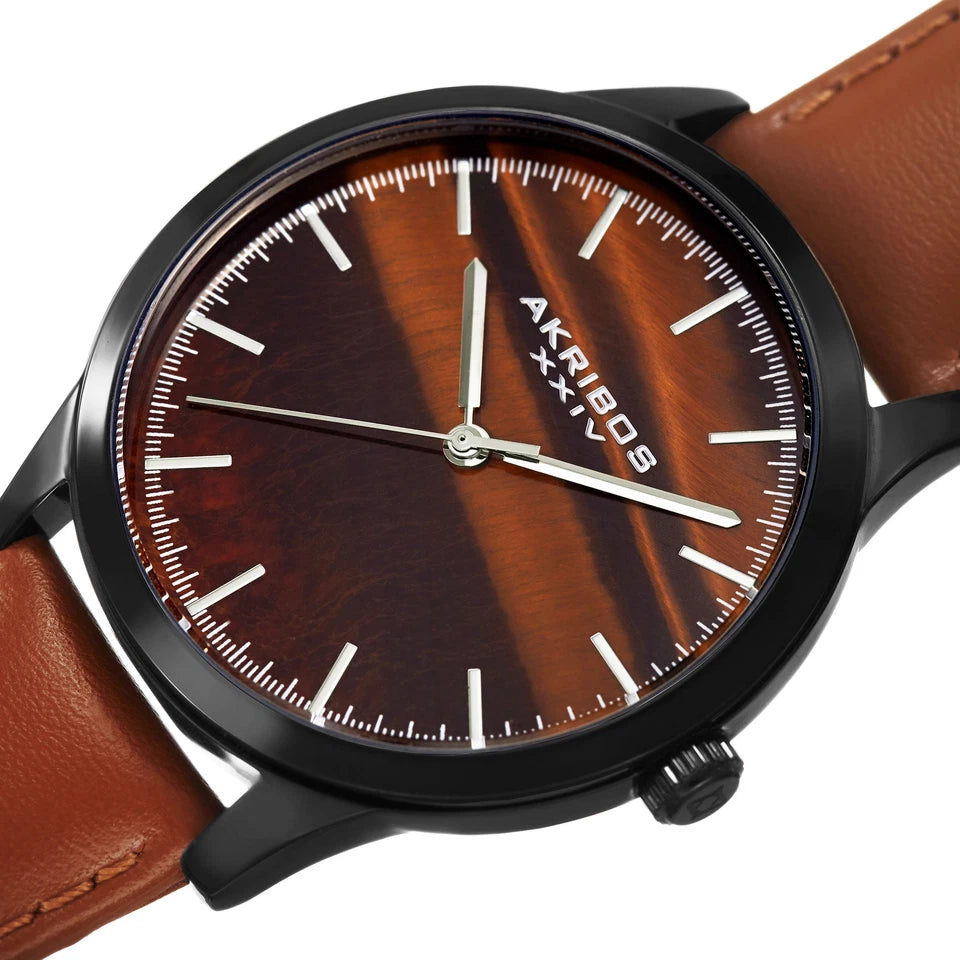 Akribos XXIV IPB VERSION TIGER EYE DIAL TAN STRAP