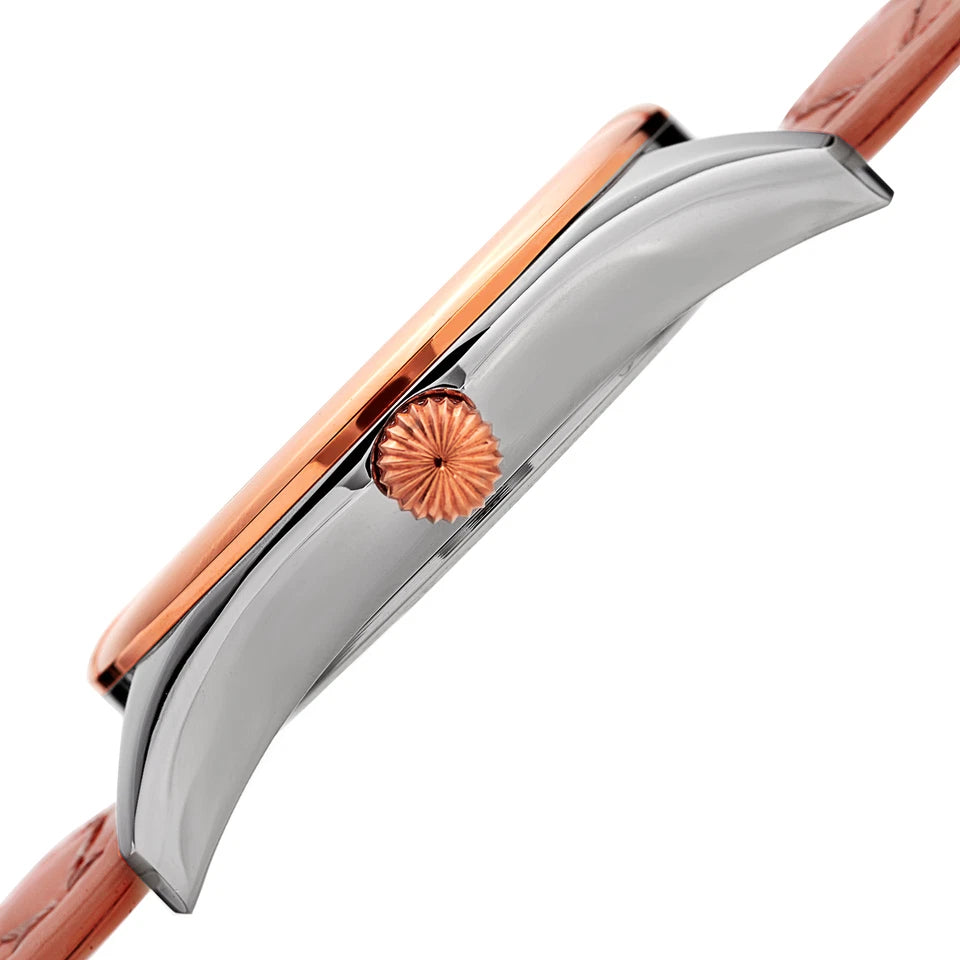 Akribos XXIV Two Tone Case on Mauve Strap, White Mother of Pearl and Silver Dial with Rose Gold Tone Hands